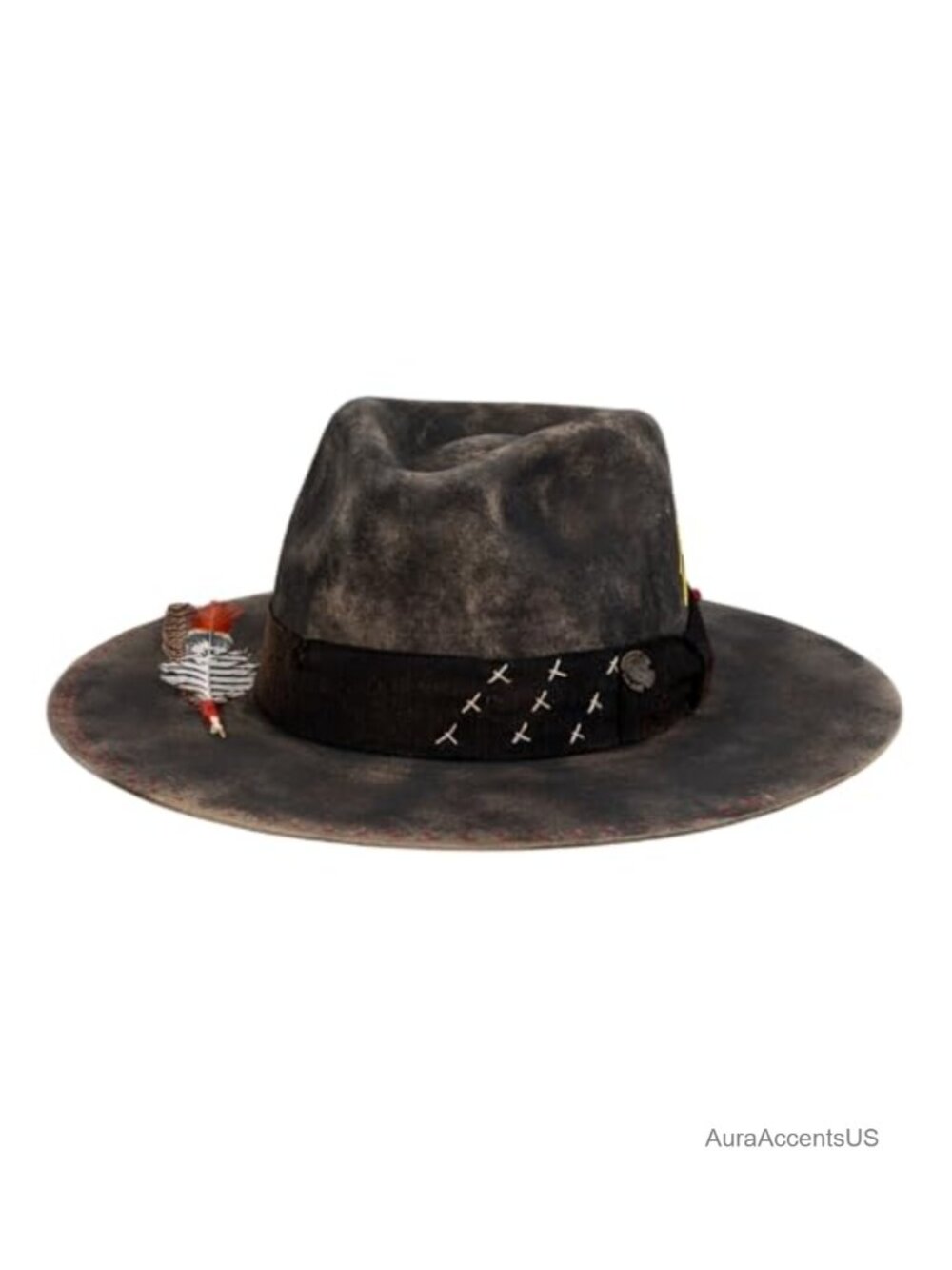 Handmade Vintage Wide Brim Fedora 100% Wool Stiff Felt Rancher Hat Distressed